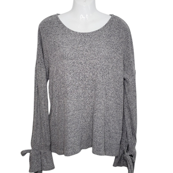 Lucky Brand Knit  Grey Crew Neck Sweater Tie Wrist Size Large - Picture 13 of 13